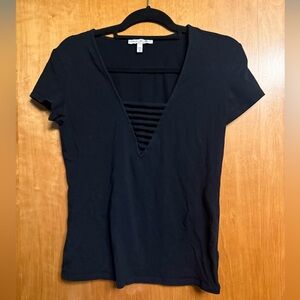 Express Black Strappy V-Neck Tee